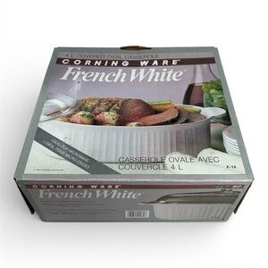 Vintage CorningWare French White Oval Casserole Dish with Lid